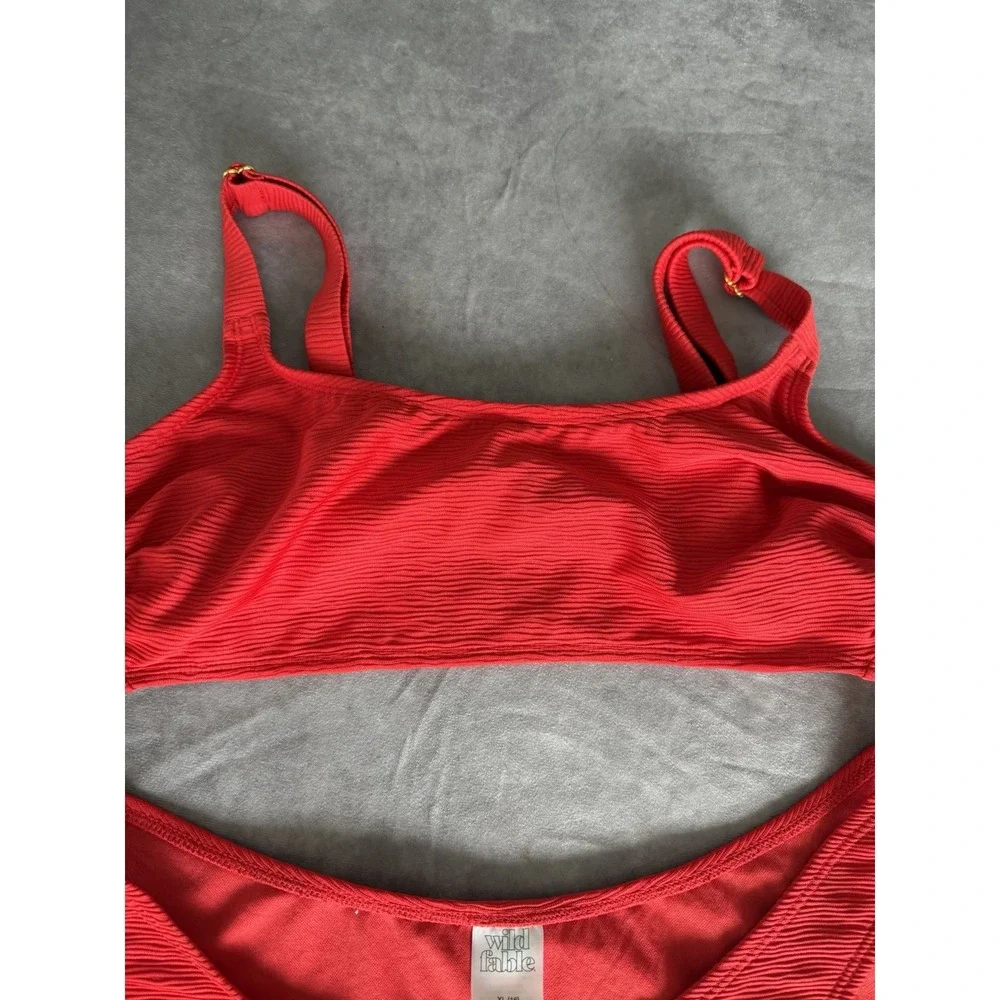 Wild Fable Red Textured Bikini Set XL High Leg High Waist Adjustable Straps